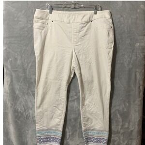 Chico's Womens Pull On Jegging Ankle Jeans Sz 16 R White Embroidered Frayed Hem